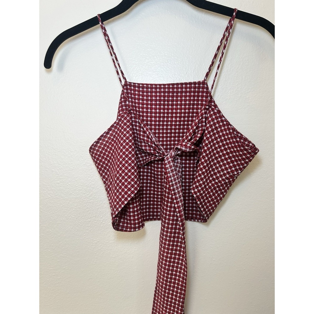 Glamorous Handkerchief Plaid Top High Neck And Tie Back - Picture 4 of 7